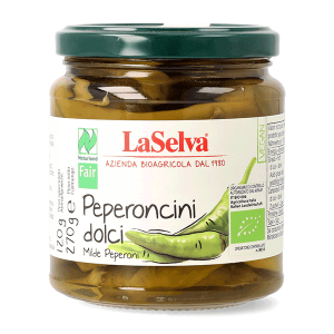 Organic pickled green peppers 270g