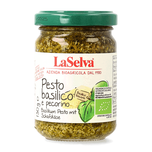 Pesto di basilico con pecorino bio 130g 1 Pesto di basilico con pecorino bio 130g