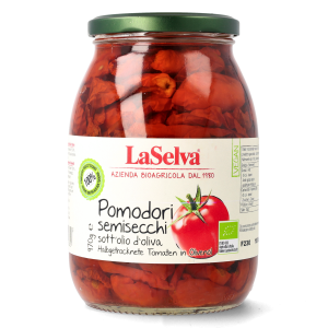 Organic semi-dried tomatoes in olive oil 970g