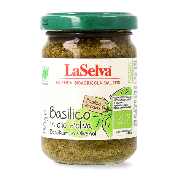 Organic basil in olive oil 130g 1 Organic basil in olive oil 130g